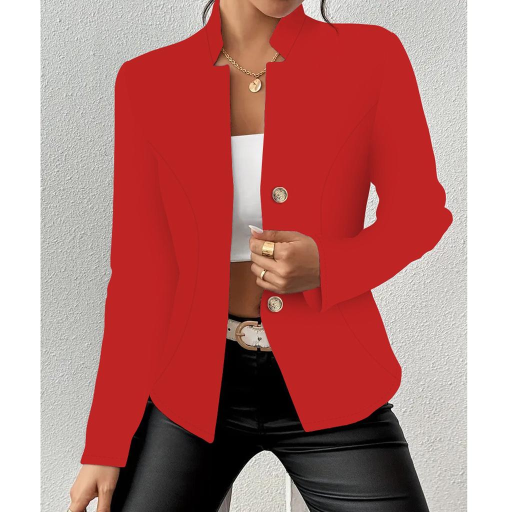 Women's Casual Color Slim Fit Two Button Collar With Missing Corners Long Sleeved Suit Jacket