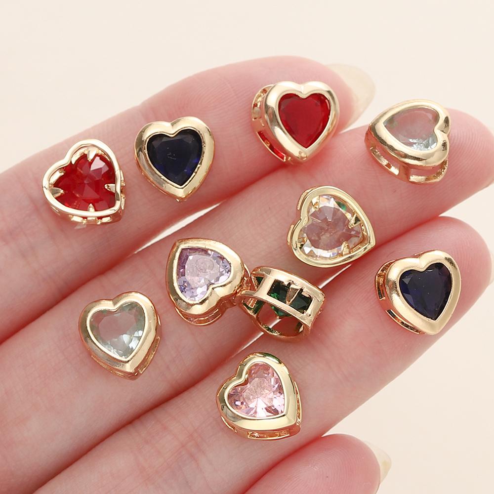 46Pcs 18K Gold Color Plated Brass Ellipse Cuboid Heart Beads With Zircon For Diy Bracelet Necklace Jewelry Making Accessories