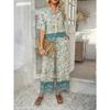 Women's Summer Print Contrasting Color Bohemian Vacation Short-sleeved Long Trousers Set