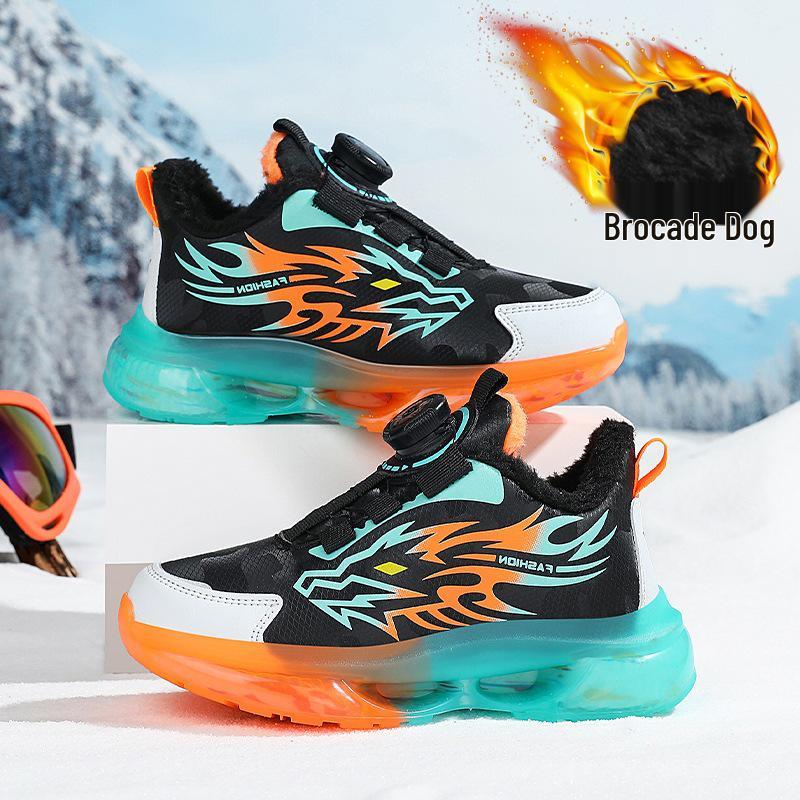 2025 Winter Boys' Waterproof Leather Sports Shoes with Rotating Buckle - Warm, Anti-Slip, Trendy for Middle and Big Kids