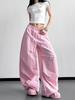 Women's Pink High-Waisted Wide-Leg Pleated Pants - Spring/Autumn 2026 Loose Fit Casual Style