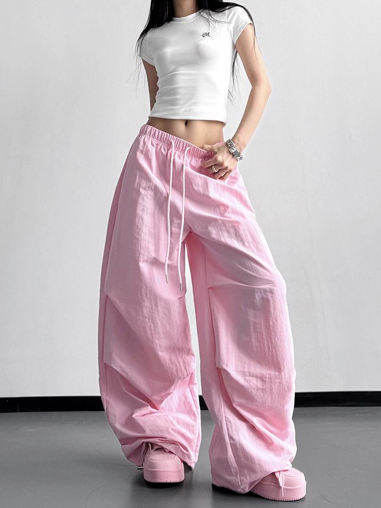 Women's Pink High-Waisted Wide-Leg Pleated Pants - Spring/Autumn 2026 Loose Fit Casual Style