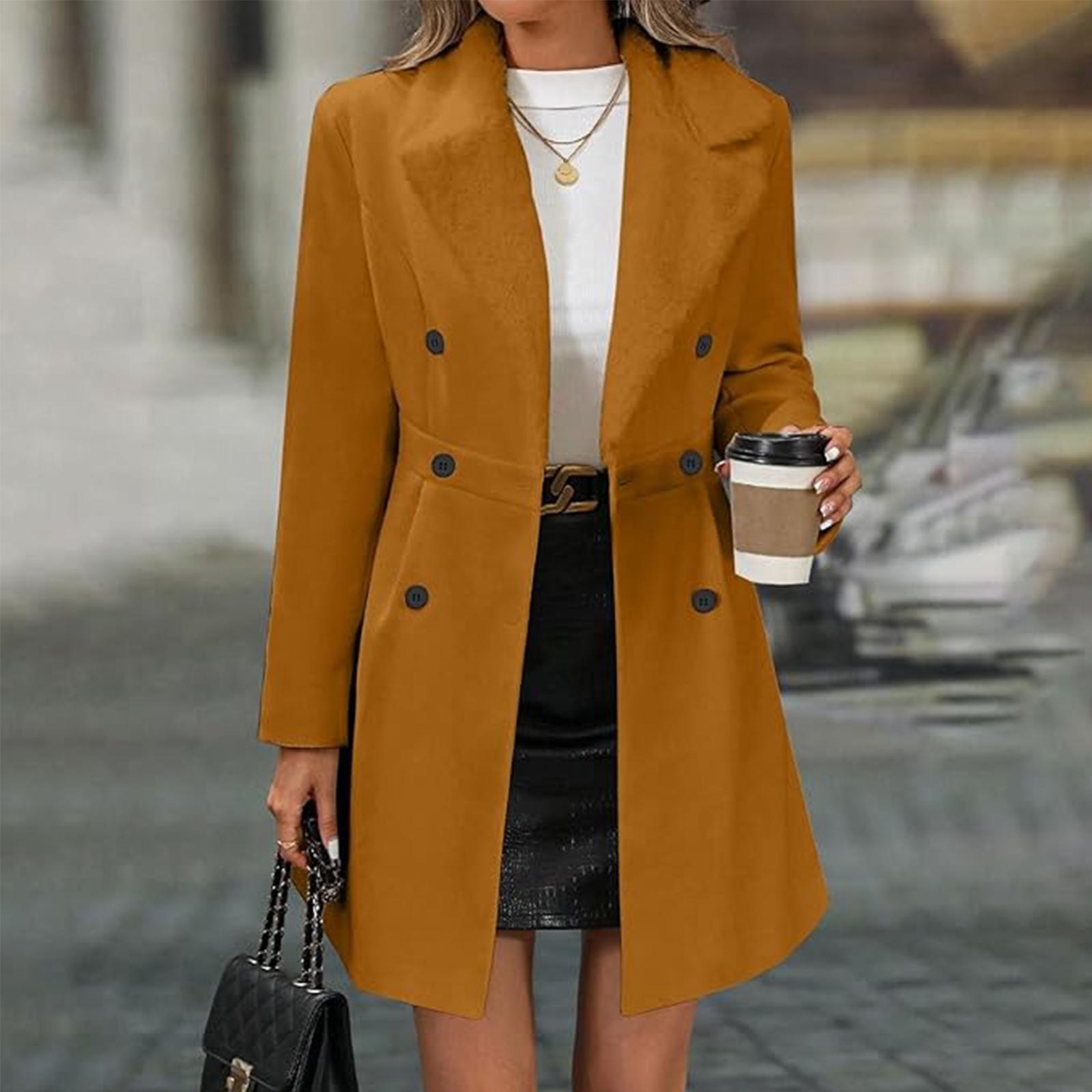 

Жіноча повсякденна та модна куртка однотонна з лацканами на двобортній застібці L