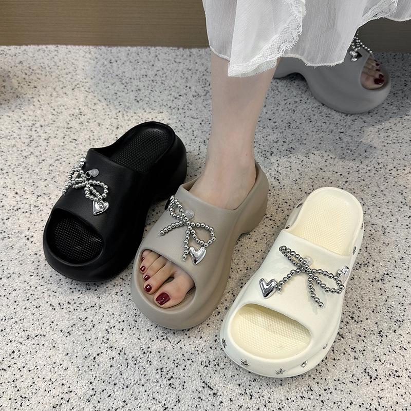 Versatile Height Increase In Summer 2025 One-word Drag Women Wear Thick-bottomed New Star Beach Drag Casual Non-slip Muffin