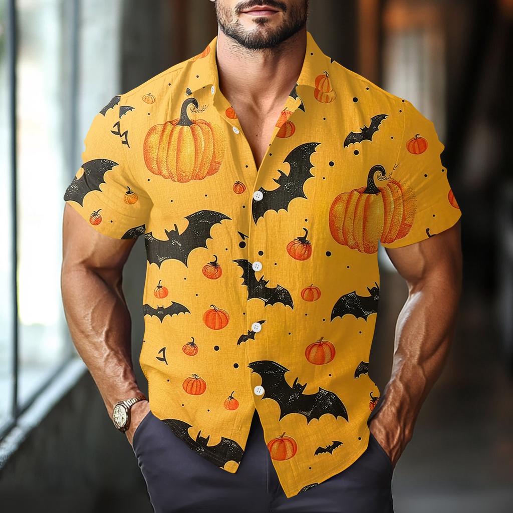 Men's Fashion Casual Loose Halloween Printed Short Sleeve Shirt