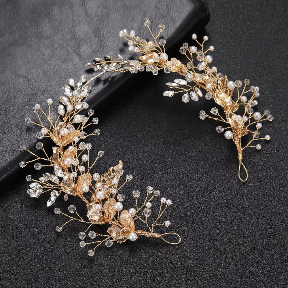 Beaded Bridal Headband Zinc Zinc Alloy Leaf Bridal Tiara Hair Vine Premium Women Hair Jewelry  Bridesmaids