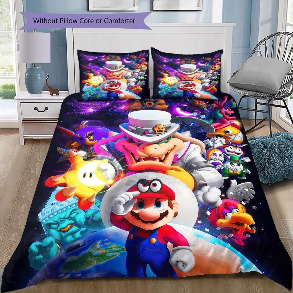 Super Mario All-Stars Bedding Set, 1 Duvet Cover & 2 Pillowcases, Home Decor, Perfect Gift for Game Fans