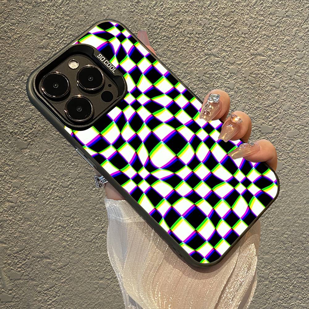 Twisted Checkerboard Hard Phone Case For IPhone 17 16 E 15 14 13 12 11 Pro Max Air 14 Plus Candy Matte Shockproof Back Cover