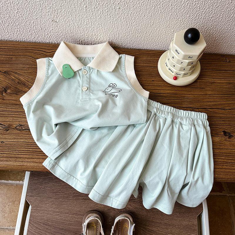 Girls' Cute Sleeveless Polo Shirt & Shorts Set 2026 - Casual Two-Piece for Kids