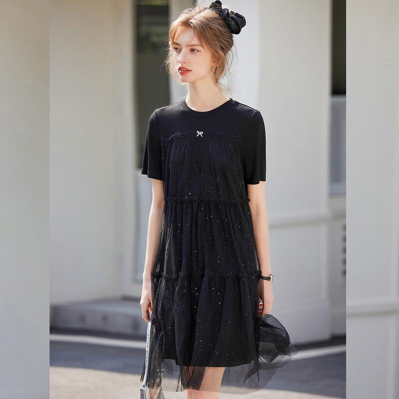 Women's Glitter Mesh Patchwork T-Shirt Dress