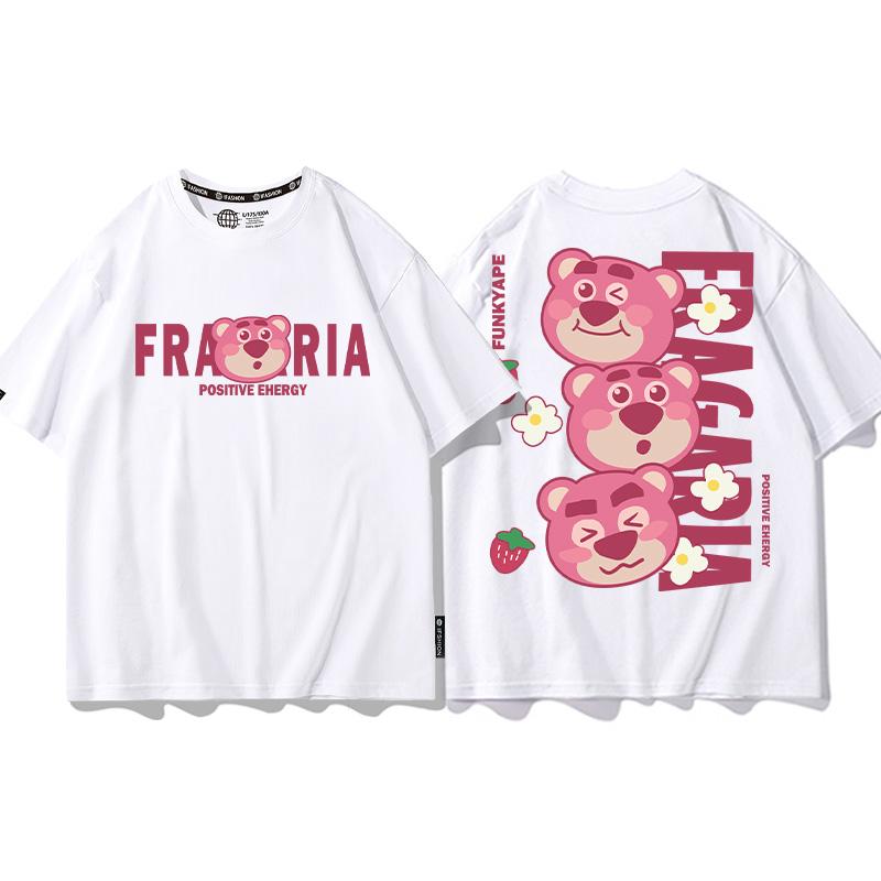 Strawberry Bear Joint TShirt Unisex Loose Fashion Brand Different Pure Cotton Clothes Summer Couples Short Sleeve