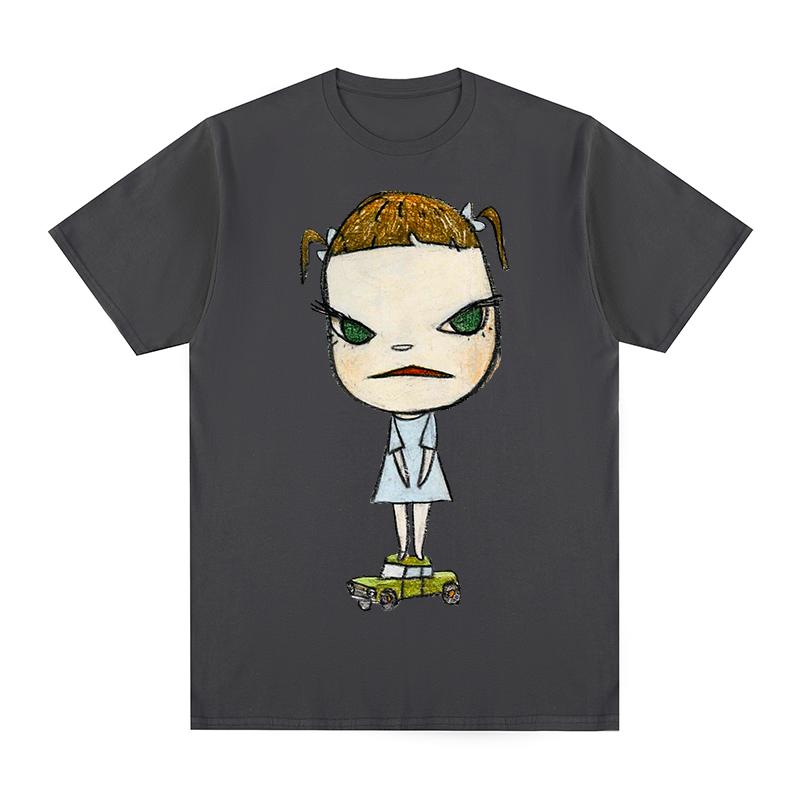 Yoshitomo Nara GIRL ON GREEN CAR Vintage Tshirt Funny Cute Cartoon Anime Cotton Unisex T shirt New TEE TSHIRT Womens tops