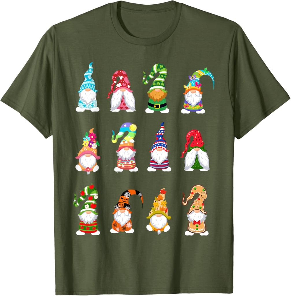 Holiday Gnomes Graphic Tee Spring Summer Casual Cotton Crewneck T-Shirt for Daily Wear