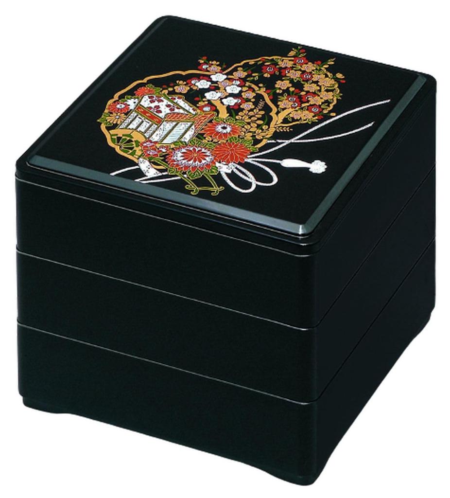 Recreation Bento Box Made In Japan 3 Tiers Dimensions Deep Heavy Black Flower Imperial Palace Car X X J-kitchens (Bento Box) 6.5 19.7cm 19.7cm 19.3cm