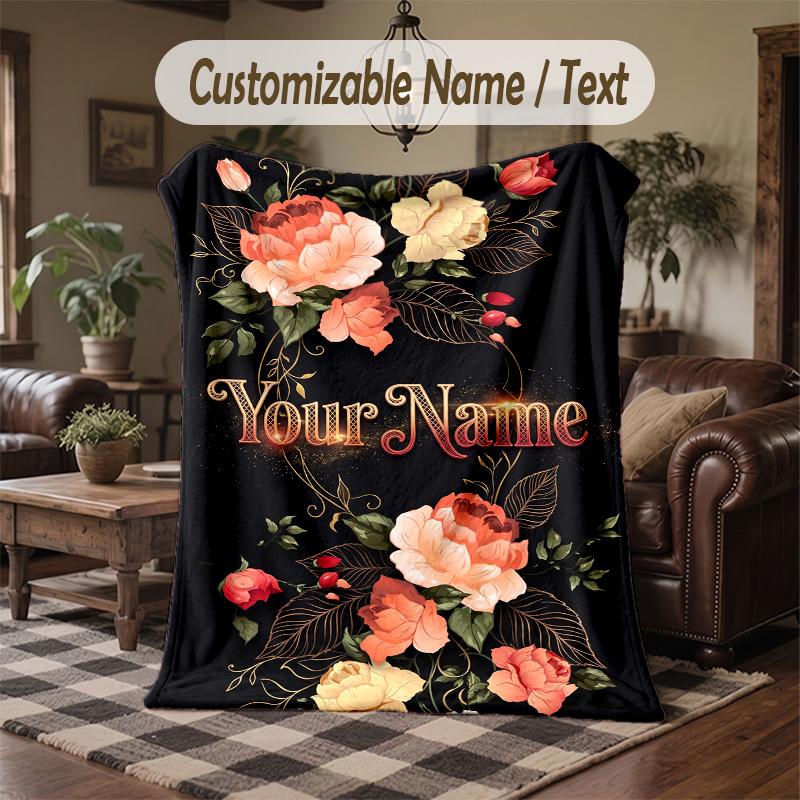 Floral Elegance 34 Theme Throw Blanket Custom Name Text Personalized Blanket Soft Cozy Blanket for Home Sofa Bed