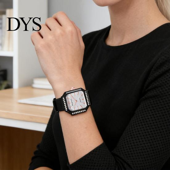 Fashionable Women Watch Silicone Square Dial Quartz Wristwatch Rhinestone Minimalist Ladies Timepiece Dress for Casual Formal Office Party Dating