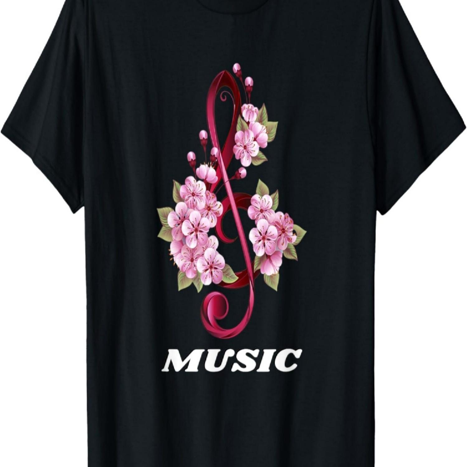 Sakura Music Treble Clef Musical Note Design Cherry Blossom T-Shirt S