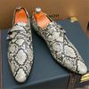 Britain New Fashion Gentleman Pointed Snakeskin Pattern Casual Shoes For Men Monk Strap Loafers Formal Wedding Dress Footwear