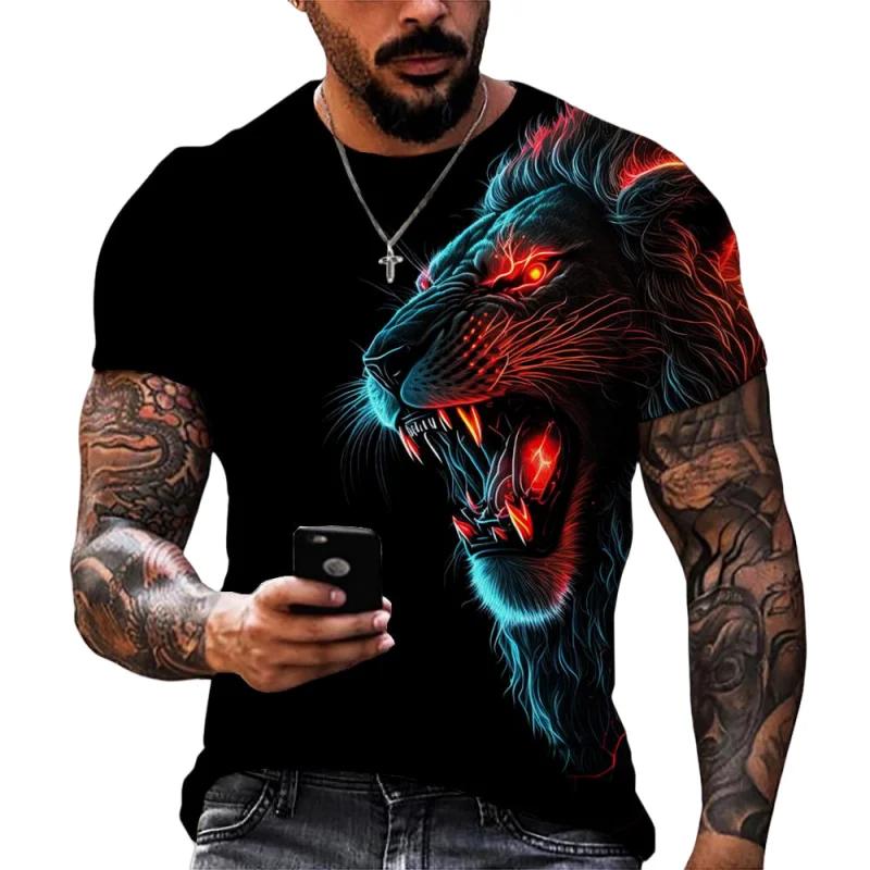 

Fashion Lion Leopard Graphic T-Shirt For Men Cool Animals 3D Printed Tees Summer Round Neck Tops Oversized Short Sleeve T Shirts 6XL