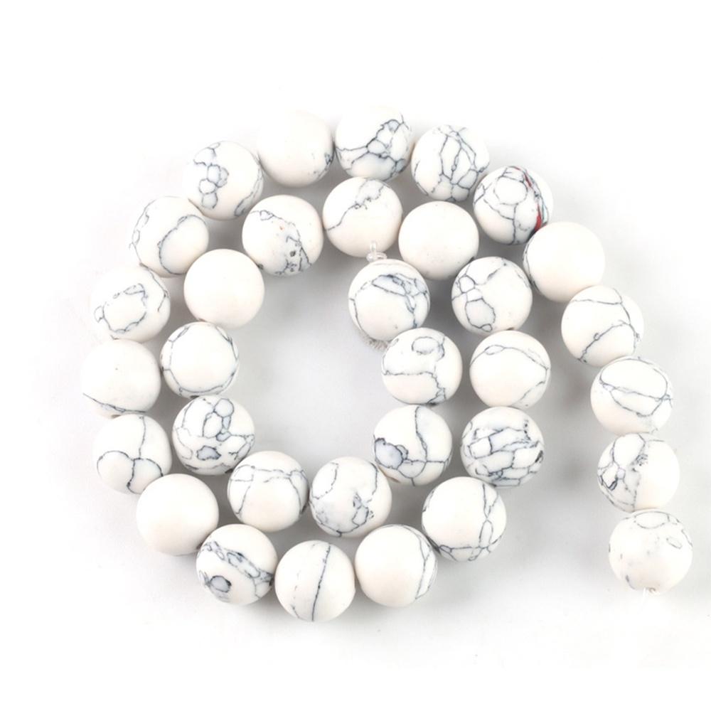 Turquoises Blanches Pierre Perles Rondes Naturelles Fil 15" Perles d'Espacement Lisses Libres 4/6/8/10/12mm pour Fabrication de Bijoux DIY Bracelets Accessoires