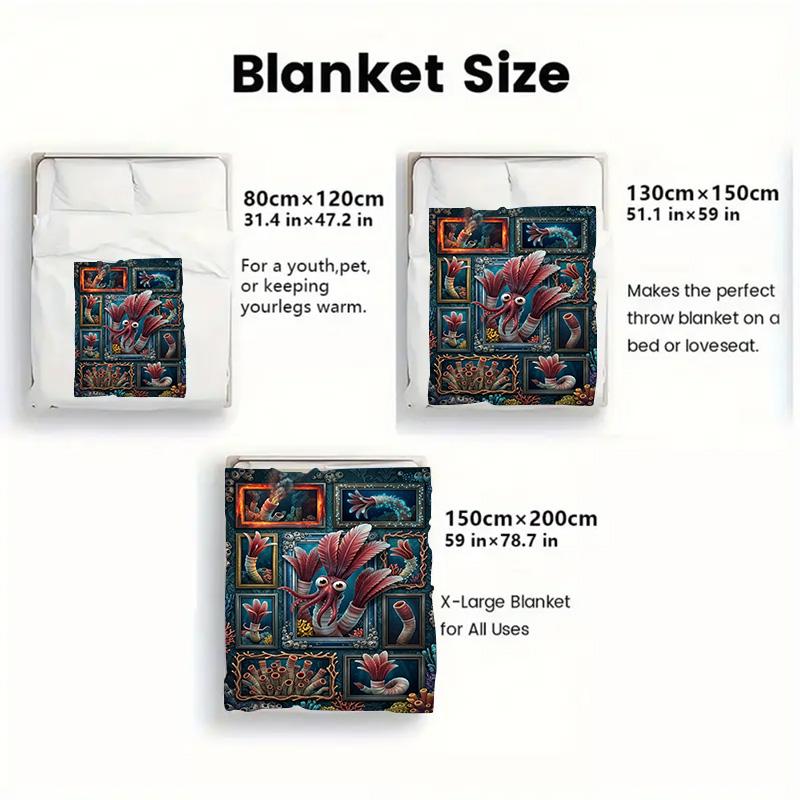Underwater Art Gallery 2D Flat Pattern Flannel Blanket, High quality All Seasons, Home Decor, Warmth and Comfort, Perfect for Christmas Gifts.