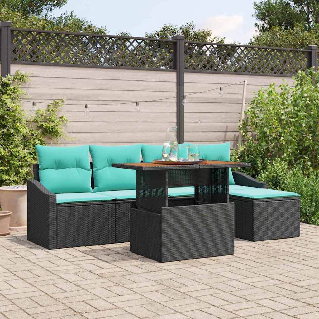 Garden Dining Set with Cushions 6 pcs Black and Teal