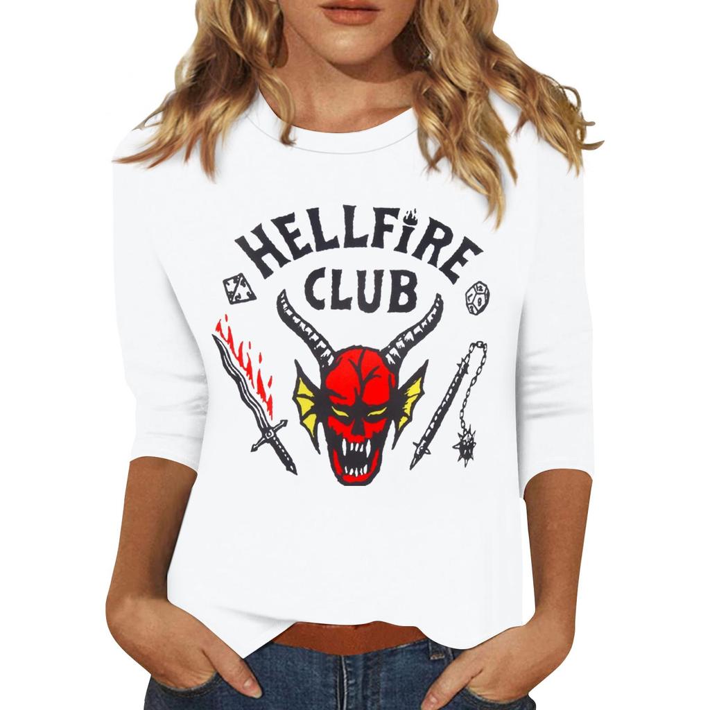 Women's Fashionable Casual Three-Quarter Sleeve Printed Neck T-Shirt Top