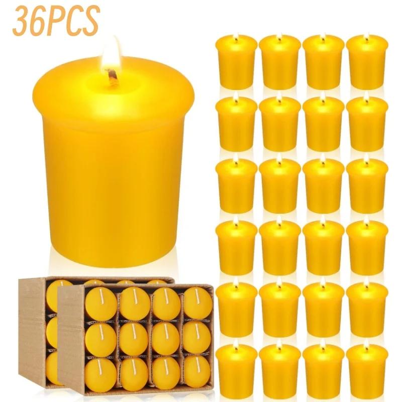 6-48Pcs Beeswax Votive Candles Handmade Bees Wax Candle Smokeless Beeswax Tealight Candles Wedding Spa Gift Home Decor