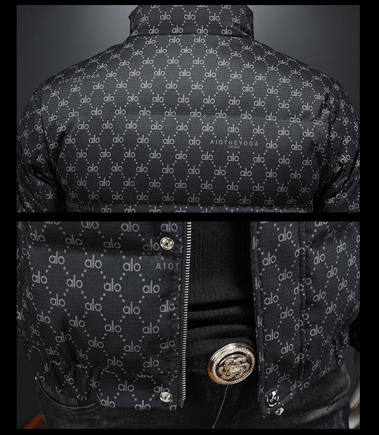European Men's Stand Collar Winter Down Jacket - Slim Fit, Warm, Trendy Print, High-End Casual Style