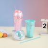 Water bottle Fashion Internet celebrity straw cup Cream Epoxy ice cream ice cream cup Double layer couple plastic water cup with lid