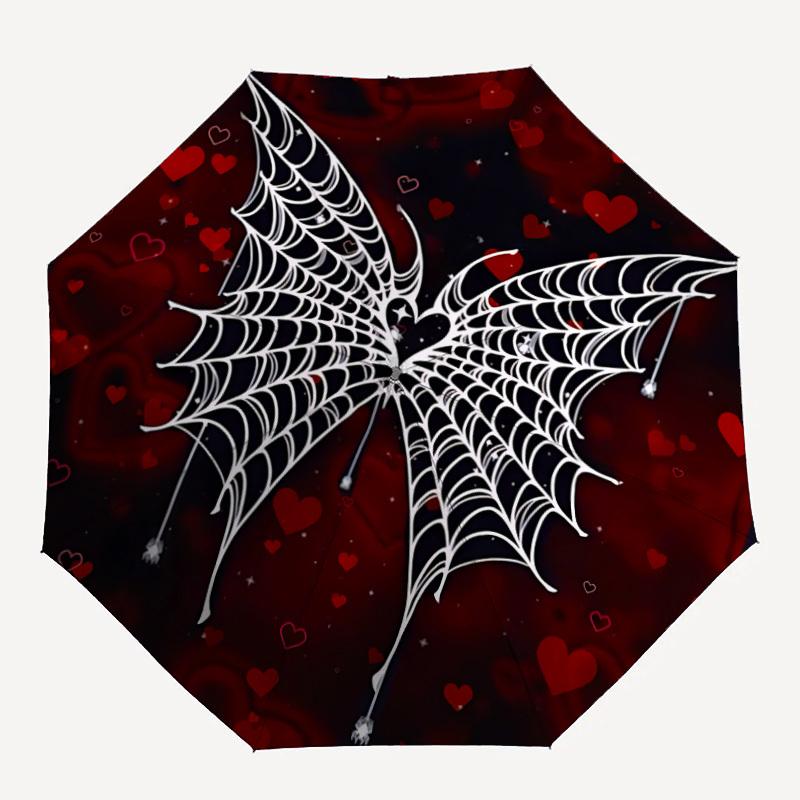 1pc Spider Web Hearts Automatic Folding Umbrella - Compact 8-Rib Design, Durable Plastic & Iron, Lightweight for Outdoor Daily Use305