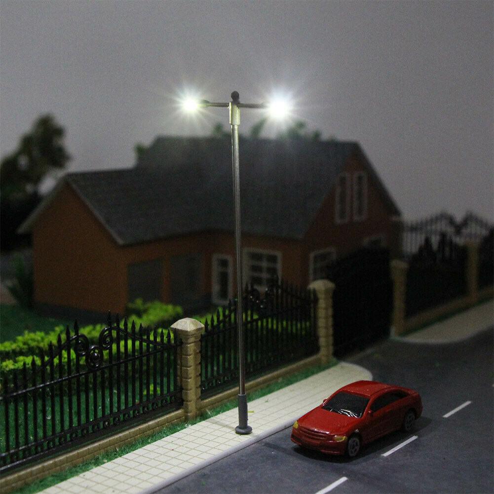 HO OO Scale 10pcs Model Street Lamp Height Adjustable 20mA Flexible For Adults Street Light Two-Heads White LEDS