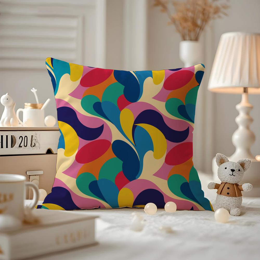 HOT Abstract Colorful Pattern Cushion Cover Anti-dustmite Pillowcase Invisible Zipper Silky Short Plush Sofa Cushion Cover