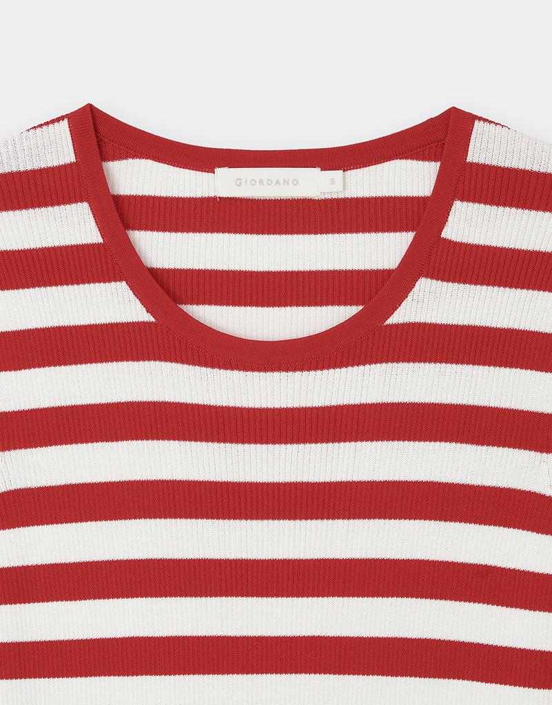 GIORDANO U-Neck Striped Short Sleeve Knit (12Gg) 355534 [3Color]