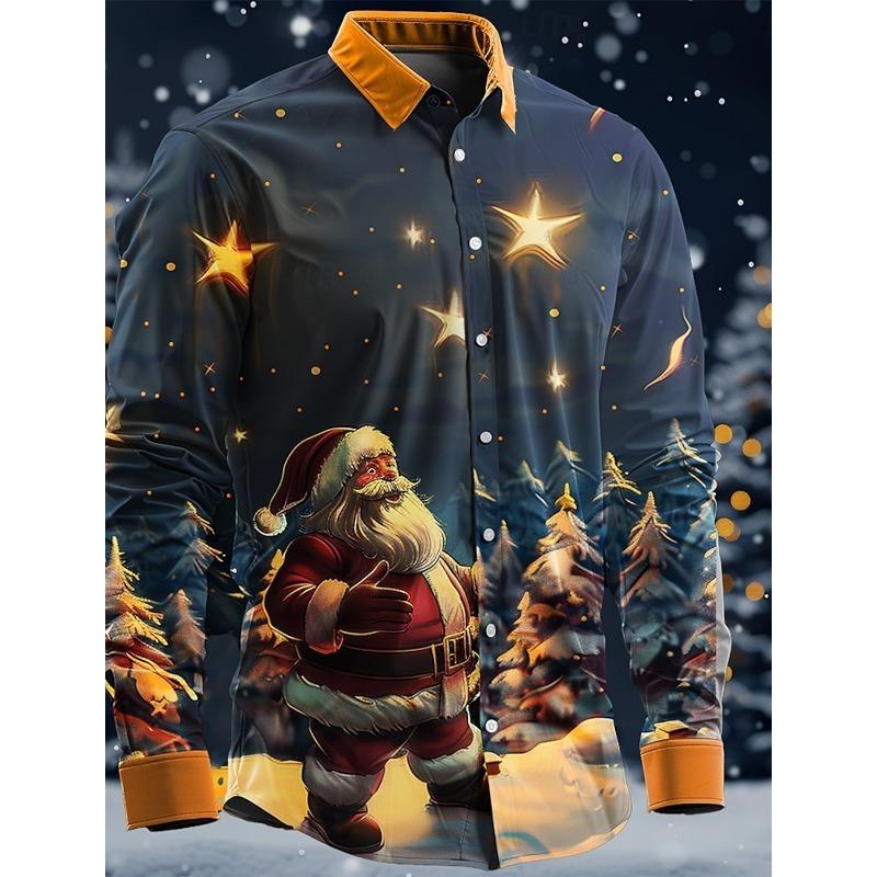 Christmas Santa Claus Casual Men's Button Up Shirt Long Sleeve Christmas theme Shirt Collar Button Up 3D Print Thin Polyester