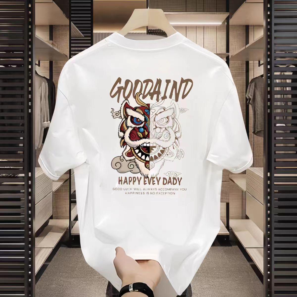 

2024 Year of the Dragon Heavyweight Cotton T-Shirt – Unisex, Short-Sleeve, Trendy Streetwear, Summer Loose Fit XL белый