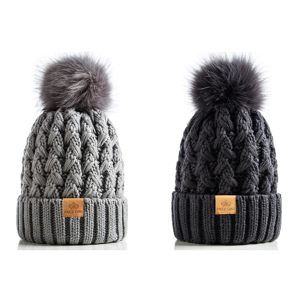 Women's Winter Warm and Thick Knitted Hat, with Fleece Lining Inside, Two-piece Set