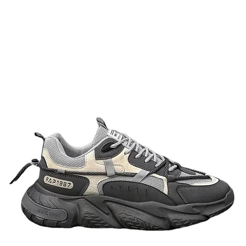 Fashion Men's Shoes Mesh Breathable Sports Shoes Trend Lace Up Board Sneakers Platform Casual Running Dad Shoes Zapatillas Hombre