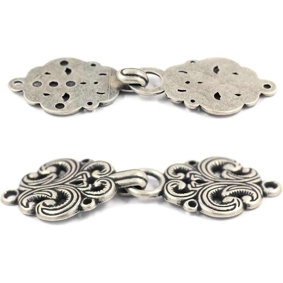 bezelry 6 Pairs Rococo Swirl Flower Cape or Cloak Clasp Fasteners. Sew On Hooks and Eyes Cardigan Clip. 65mm Fastened.