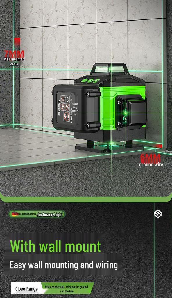 Green Light 8/12/16 Laser High-Precision Red Infrared Level for Outdoor Wall and Floor Mounting