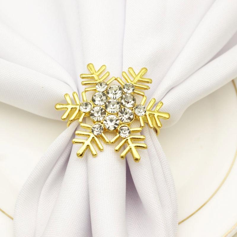 Pack of 6 Napkin Rings Christmas Snowflake Napkins Holder Metallic Napkin Buckle Sophisticated Plating Accessories