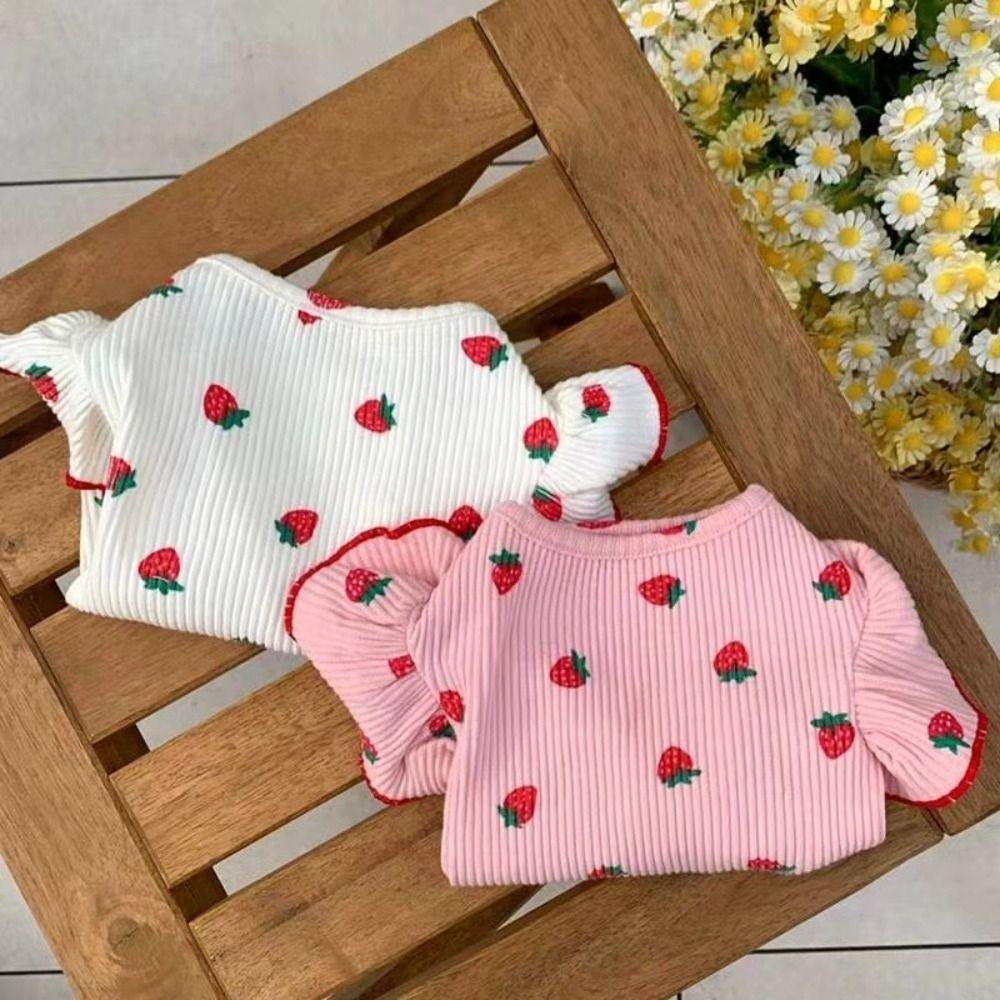 Comfortable Cute Pet Strawberry Base Shirt Soft Breathable Pet Clothes Fashion Cat Skirt Kittens
