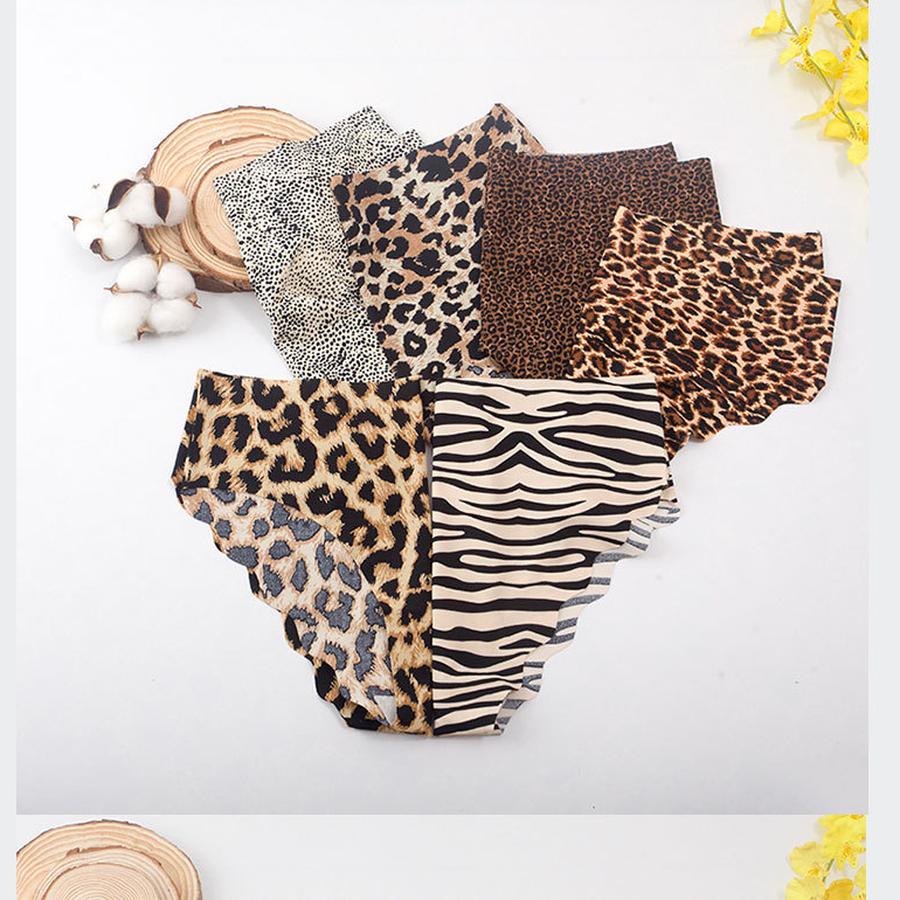 3 Pcs L Leopard Print Seamless Panties Women Ice Silk Low Waist Breathable Comfortable Briefs Women's Triangle Panties Wholesale