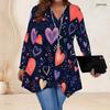 Women Plus Size V Neck Long Sleeve Printed Asymmetric Hem Flared Tunic Top