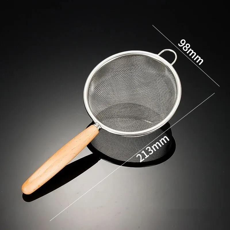 304 Stainless Steel Mesh Filter Spoon with Wooden Handle Flour Filter Spoon Household Kitchen Fried Food Filter Oil