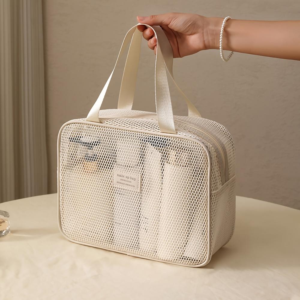 Mesh Cosmetic & Travel Organizer Bag,Zipper Closure & Mesh Pocket -Toiletry Bag Portable Makeup Storage for Travel, School, Work