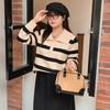 Women's Plus Size Lapel Long Sleeve Striped Shirt Autumn and Winter Loose Knitwear