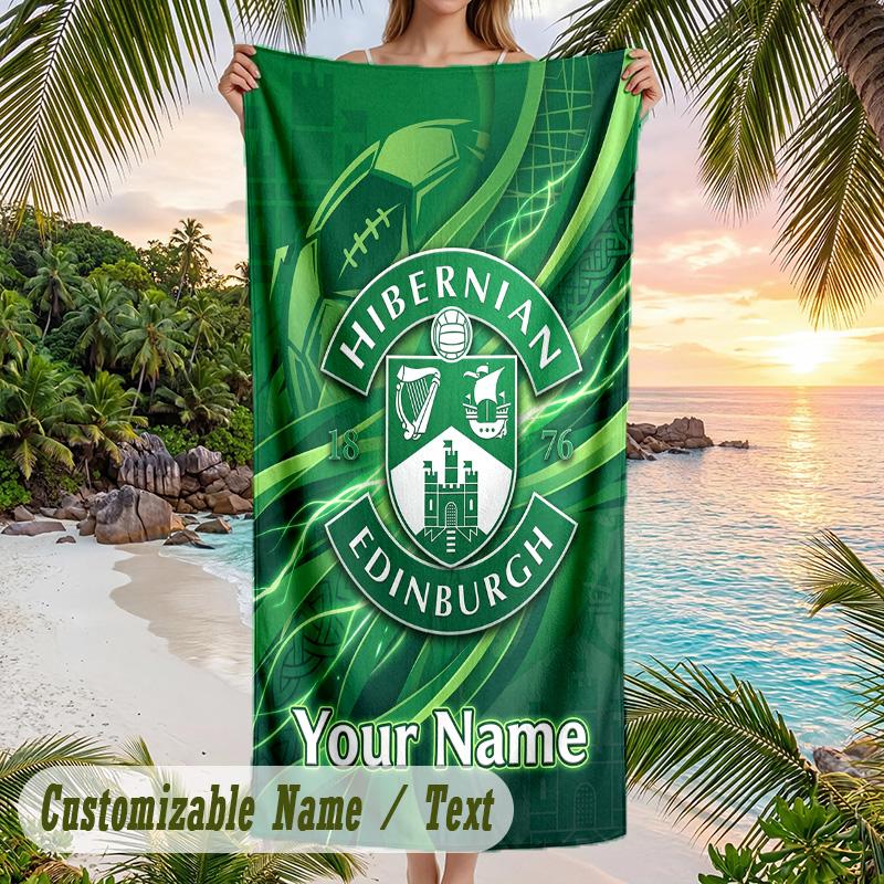 Beach Towel Hibernian FC Print Custom Name Text Soft Towel for Swimming Pool