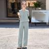 Casual Fashion Suit Women's Spring and  New Design Sense Age-reducing and Thin Shirt Wide-leg Pants Two-piece Set
