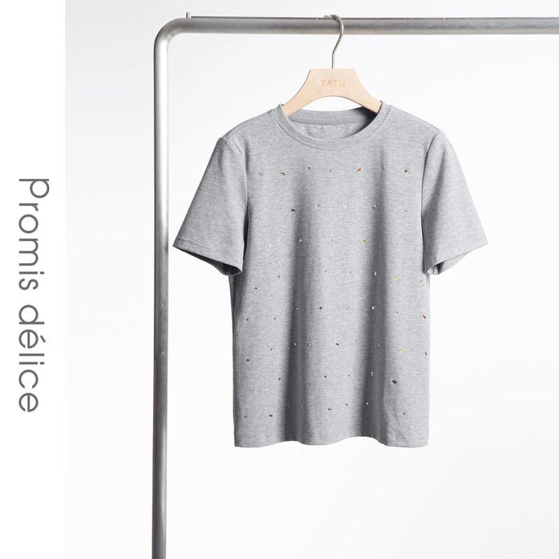 

Women s Loose-Fit Rhinestone Embellished Round Neck Short Sleeve T-Shirt M